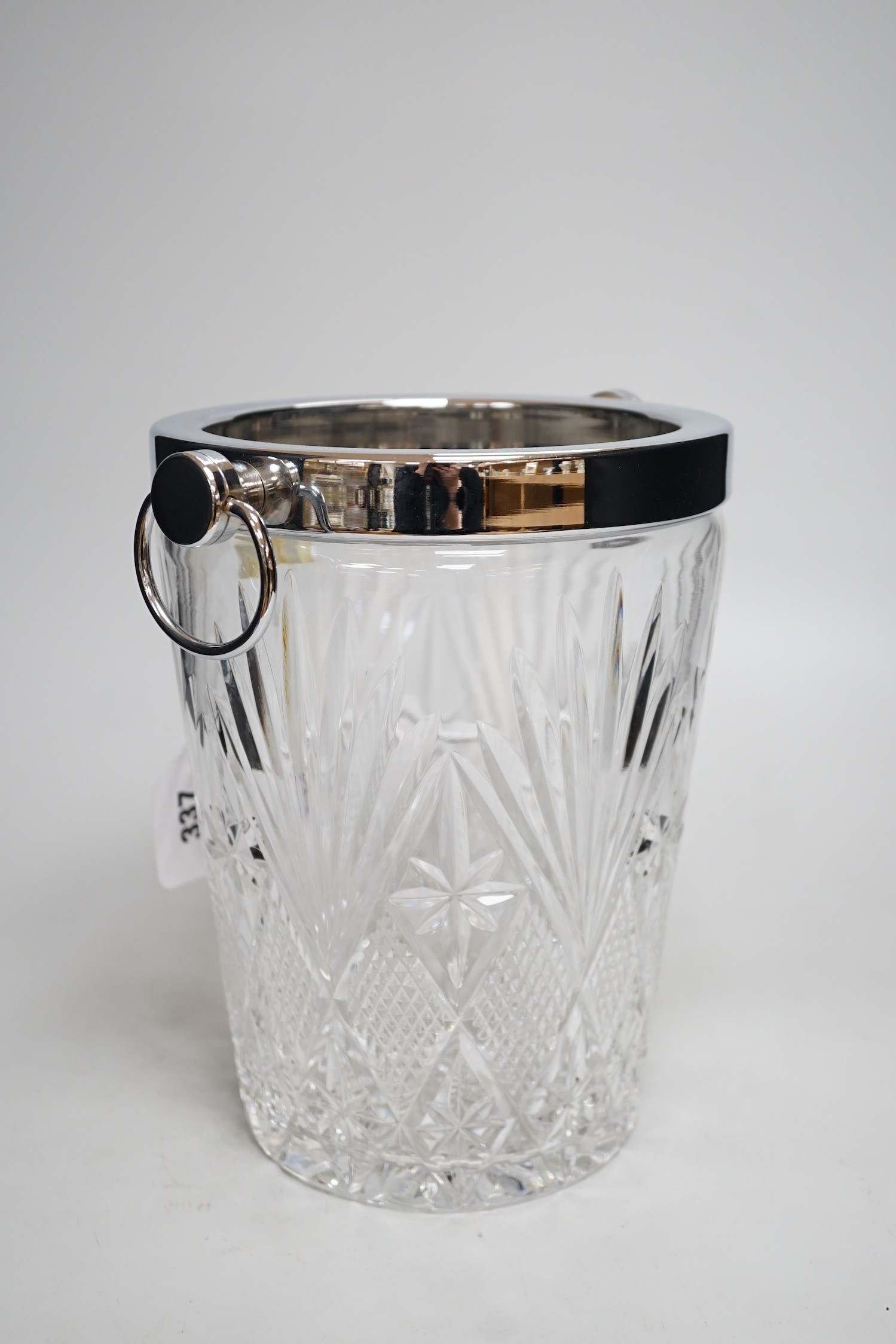 A French cut glass ice bucket, labelled L. Schneider. 26cm tall